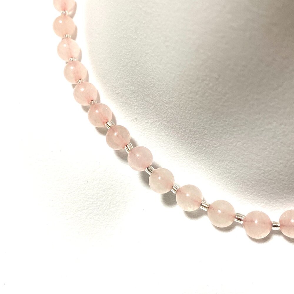 Pink Genuine Gemstone Rose Quartz Beaded Short Necklace